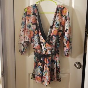 Floral shorts romper 3/4 split sleeve As U Wish